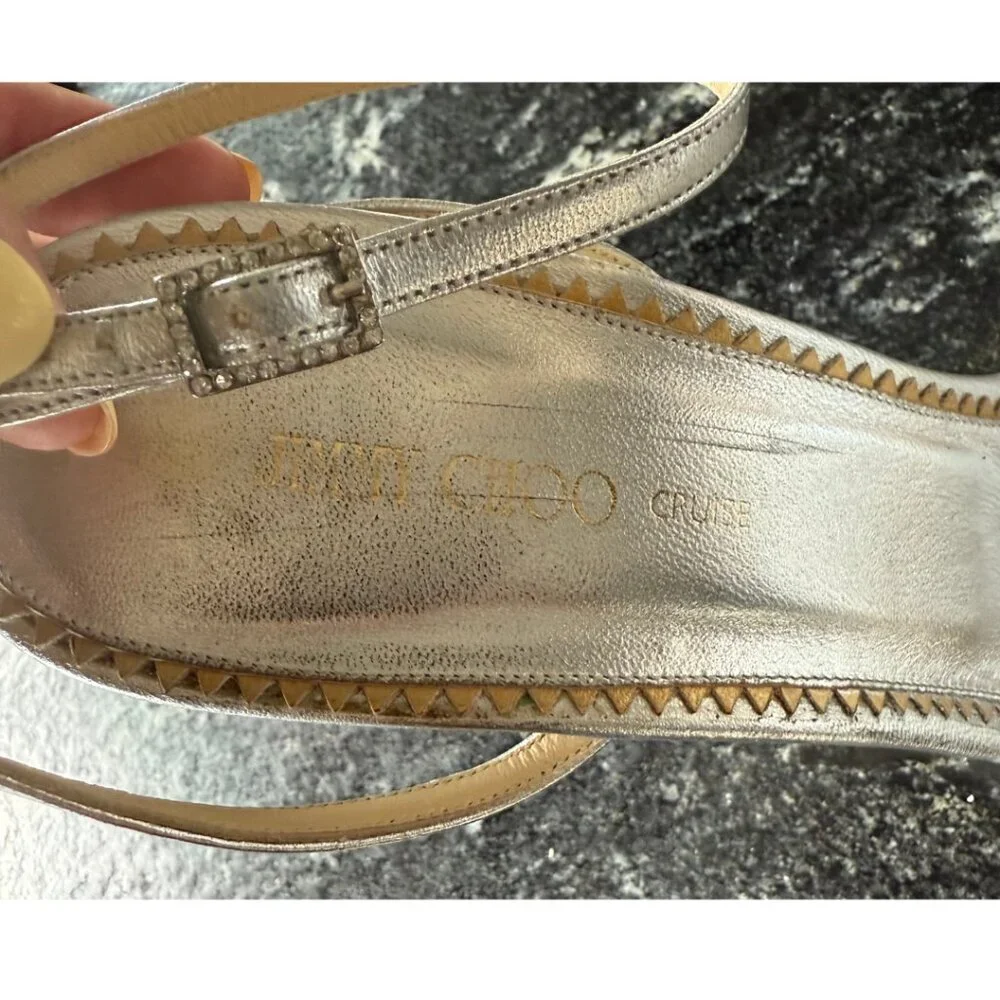 Jimmy Choo Cruise Collection Gloria Silver Ankle Strap Glitter Heels Eu Size 41